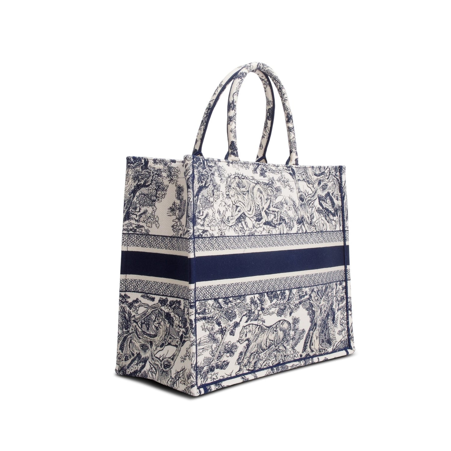 Christian Dior 2024 Large Ecru and Blue Toile de Jouy Embroidery Canvas Book Tote