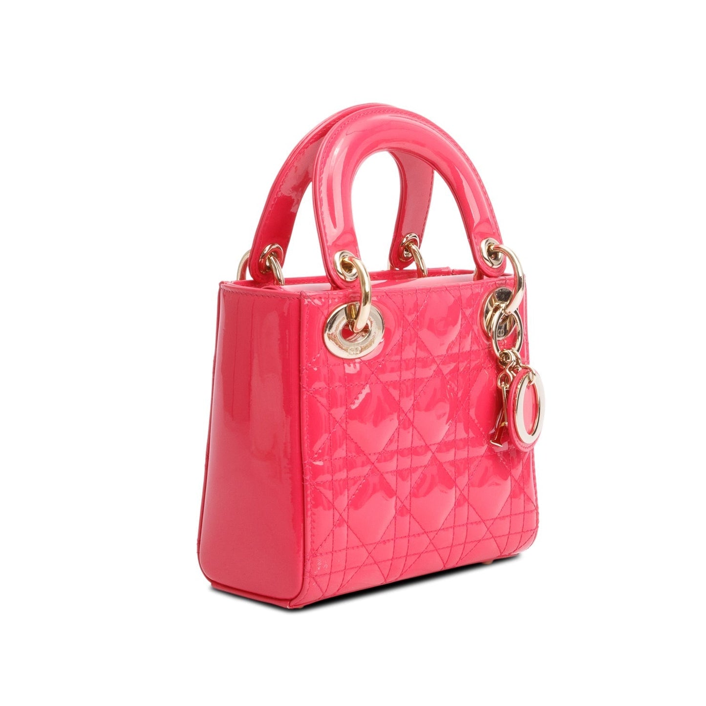 Christian Dior Pink Cannage Patent Leather Mini Lady Dior Bag