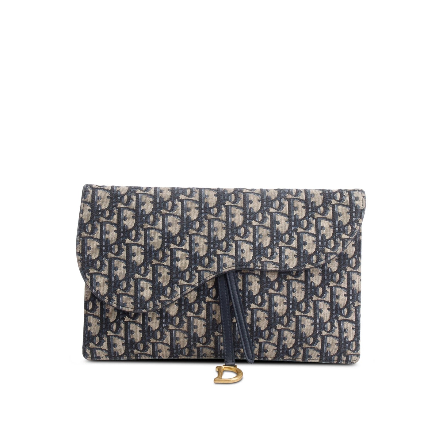Christian Dior 2024 Blue Oblique Jacquard Canvas Saddle Pouch
