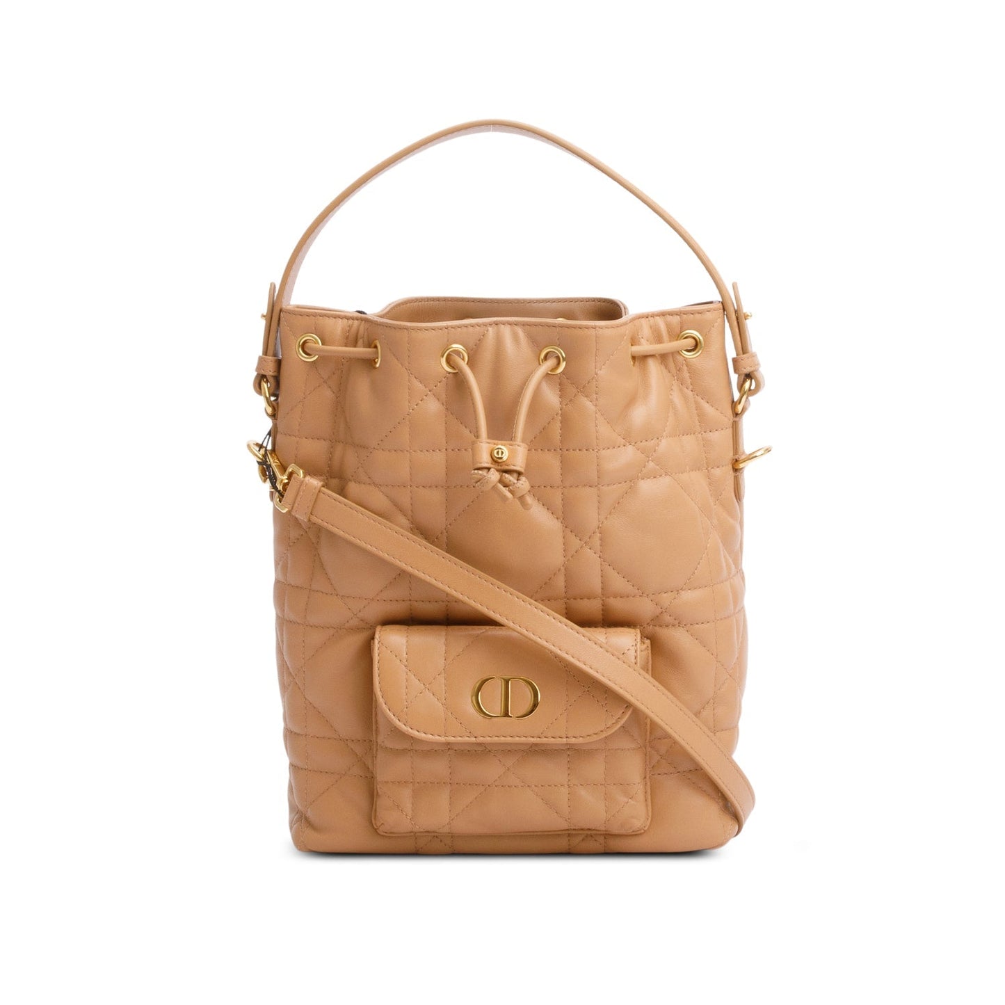 Christian Dior 2025 Brown Macrocannage Lambskin Small Caro Bucket Bag