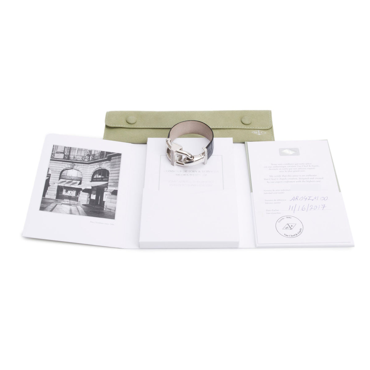 Van Cleef & Arpels 18k White Gold Diamond Cadenas Watch Mother of Pearl Dial w/ Receipt & Certificate