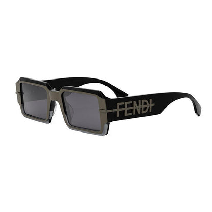 Fendi Sunglasses Rectangle Full Rim, Shiny Black/Grey Frame and Grey Lens FE40073U05A