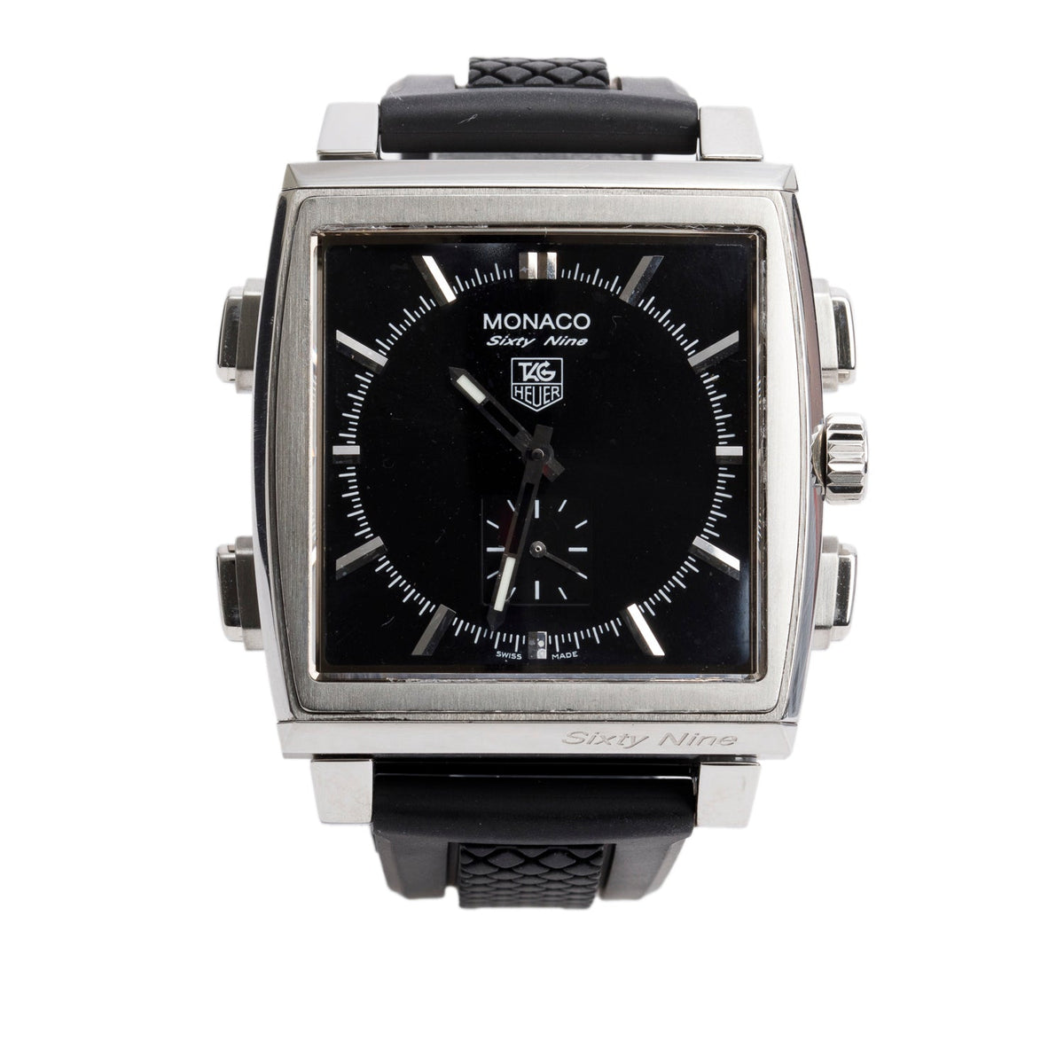 Tag Heuer Stainless Steel Monaco 69 Analog/Digital Flip 40.4 MM Manual Watch Black Dial CW9110-0 w/ Box & Papers