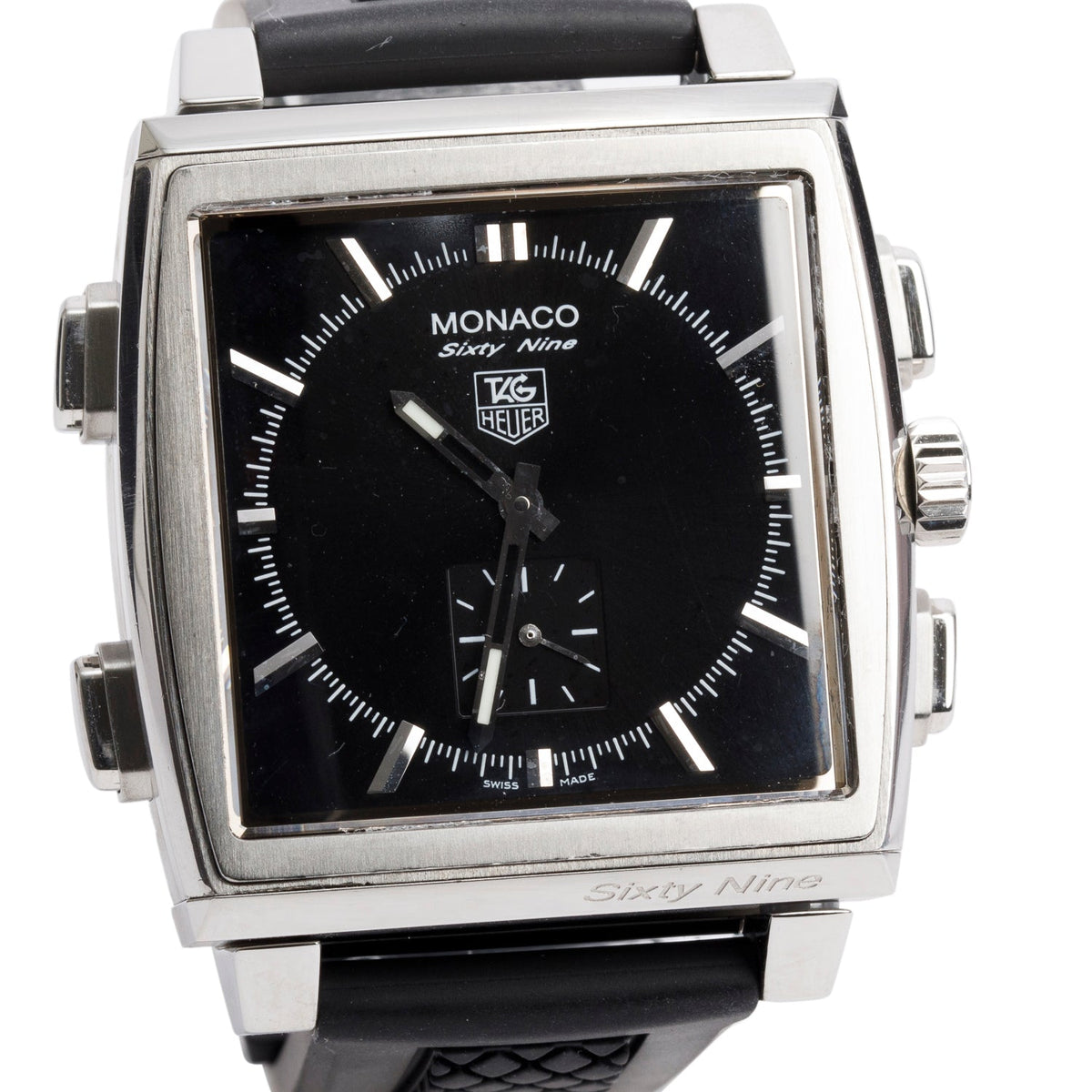 Tag Heuer Stainless Steel Monaco 69 Analog/Digital Flip 40.4 MM Manual Watch Black Dial CW9110-0 w/ Box & Papers