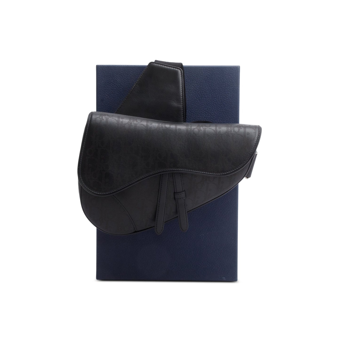 Christian Dior 2021 Black Oblique Galaxy Perforated Leather Saddle Bag