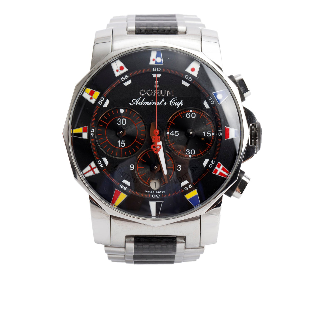 Corum Stainless Steel & Black PVD Admiral's Cup Regatta 44 MM Automatic Chronograph Watch w/ Box & Papers