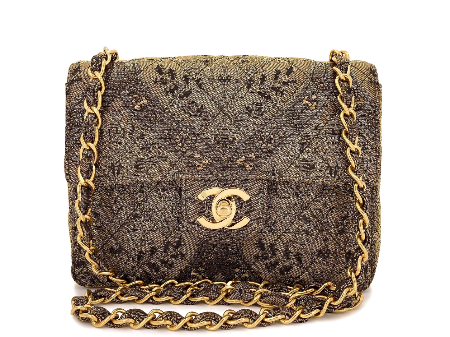 Chanel 1995 Bronze Brocade Square Mini Flap Bag 24k GHW