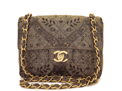 Chanel 1995 Bronze Brocade Square Mini Flap Bag 24k GHW