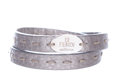 Fendi Grey Leather Selleria Bracelet