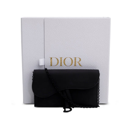 Christian Dior 2022 Black Ultra Matte Calfskin Saddle Chain Wallet Pouch