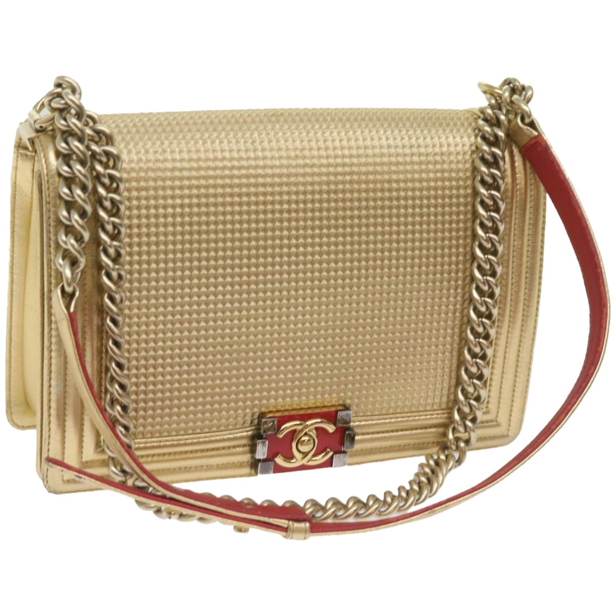 Chanel Boy Leather Gold Chain Shoulder Bag