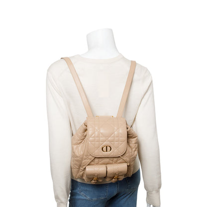 Chrisitan Dior 2024 Beige Lambskin Macrocannage Medium Caro Backpack