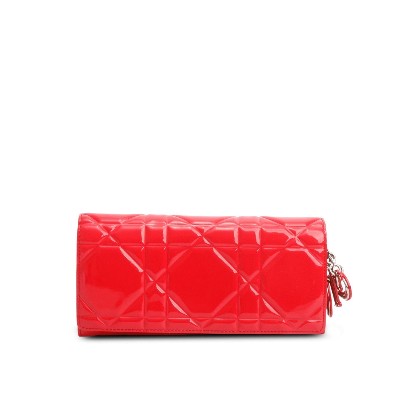 Christian Dior Red Patent Cannage Leather Lady Dior Rendezvous Wallet on Chain