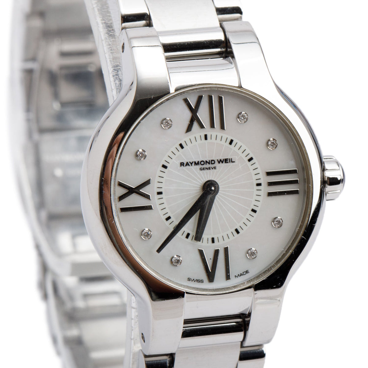 Raymond Weil Stainless Steel Noemia 27 MM Quartz Watch Mother of Pearl Diamond Dial 5927 w/ Box & Papers