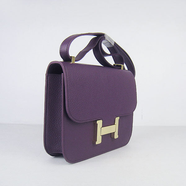 Luxury Hermes Constance Cowskin Leather Bag Purple Golden
