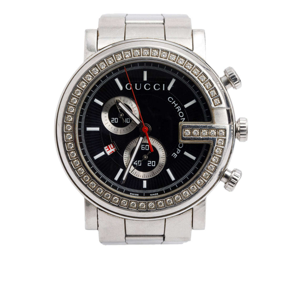 Gucci Staineless Steel Diamond Bezel G-Chrono 44MM Watch Black Dial