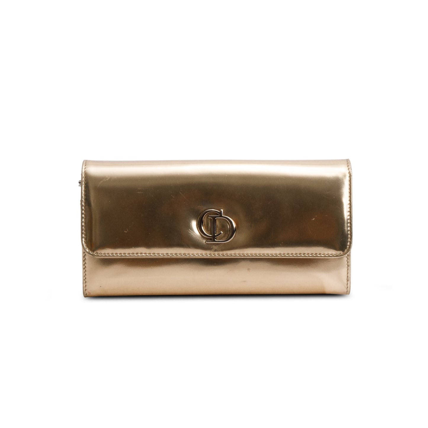 Christian Dior Gold Patent Leather Timeless Rendezvous Wallet on Chain