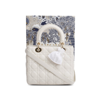Christian Dior White Cannage Lambskin Leather Medium Lady Dior Bag