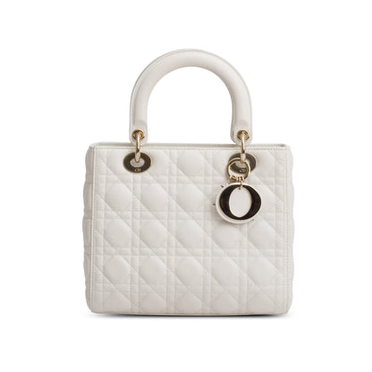 Christian Dior White Cannage Lambskin Leather Medium Lady Dior Bag