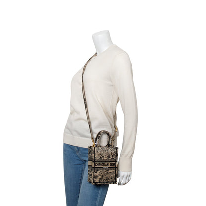 Christian Dior 2022 Black Canvas Toile de Jouy Embroidered Mini Book Tote