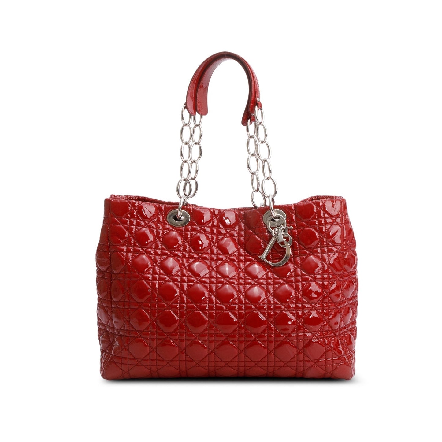 Christian Dior Red Patent Leather Cannage Soft Shopping Tote