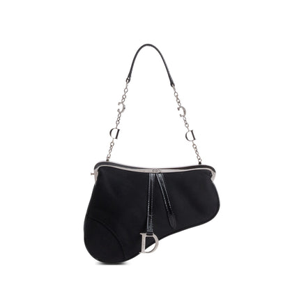 Christian Dior Black Satin Mini Saddle Frame Bag