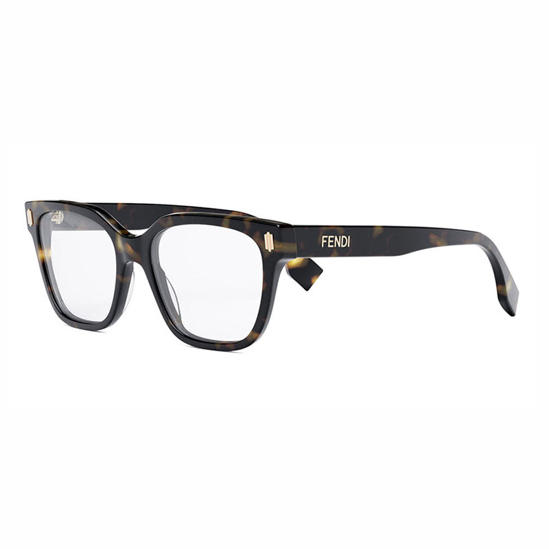 Fendi Eyeglasses Square Full Rim, Dark Havana Frame and Clear Demo Lenses Lens FE50055I052