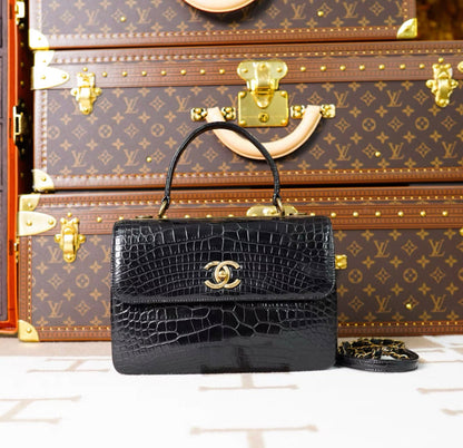 Chanel Black Exotic Croccodile Leather Flap Bag
