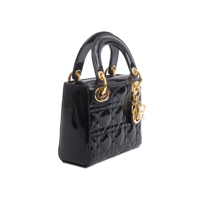 Christian Dior Black Cannage Patent Leather Mini Lady Dior Bag