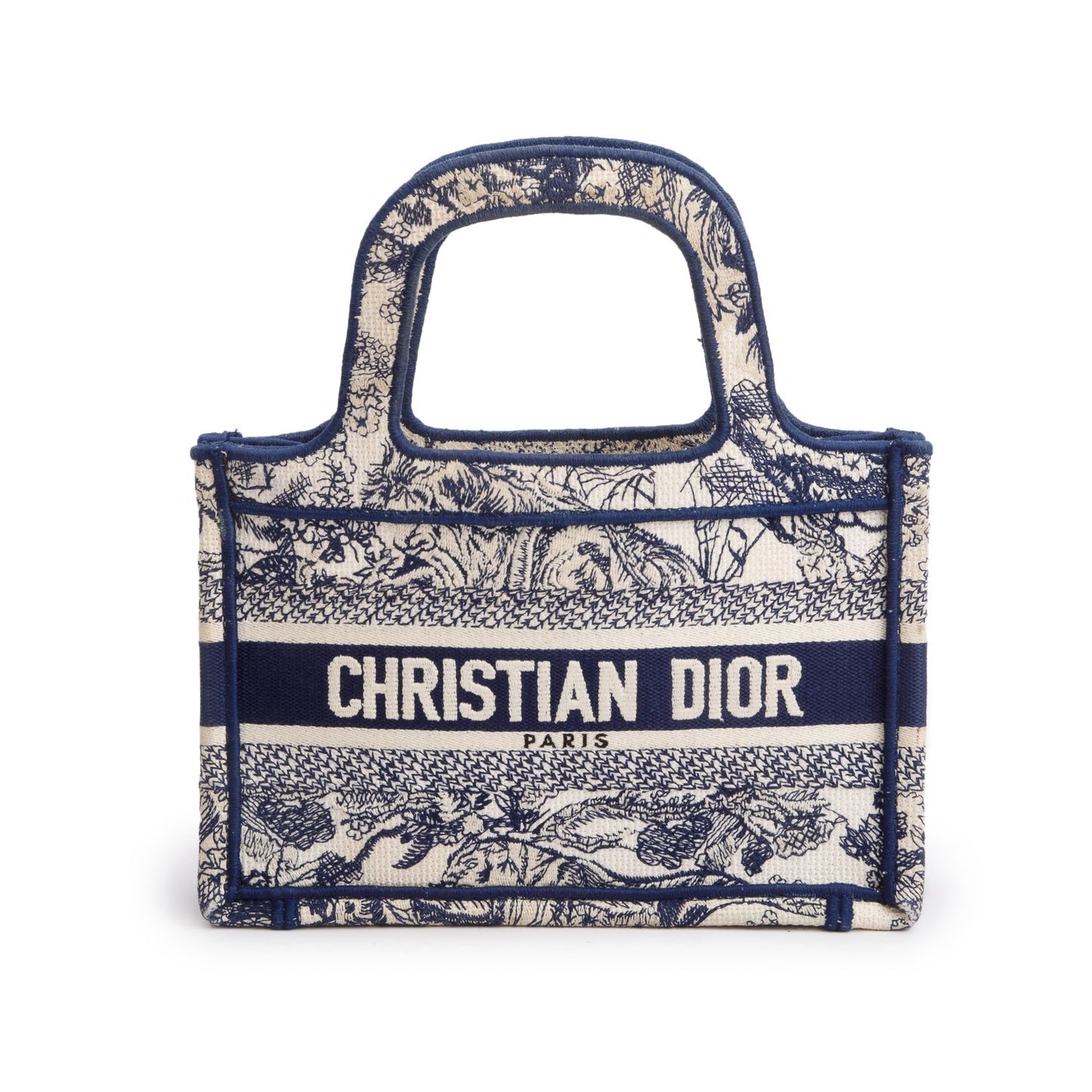 Christian Dior 2020 Blue Canvas Embroidered Mini Toile De Jouy Book Tote