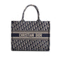 Christian Dior 2021 Ecru and Blue Oblique Embroidery Medium Book Tote