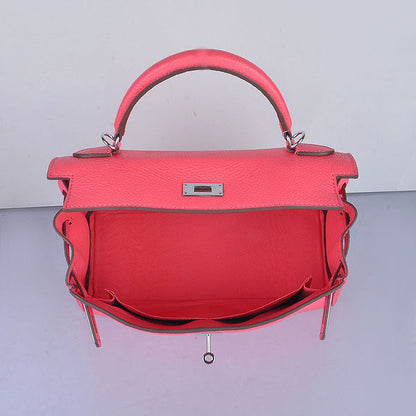 Luxury Hermes Kelly 32Cm Togo Leather Handbag 6108 Lip Pink Silver