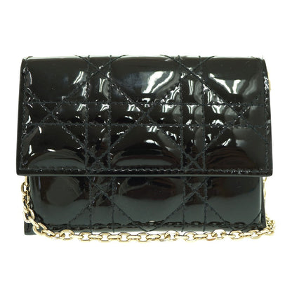 Dior Shoulder Bag Patent leather black Chain Card Case Coin Case Wallet Women
