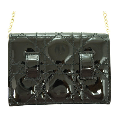 Dior Shoulder Bag Patent leather black Chain Card Case Coin Case Wallet Women