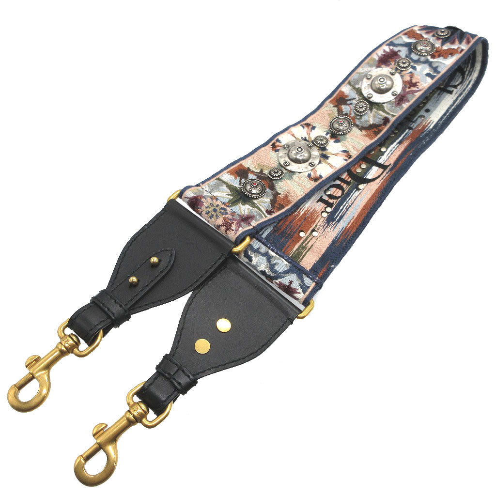 Christian Dior Shoulder strap Canvas, Leather black Embroidery Floral unisex(Unisex)