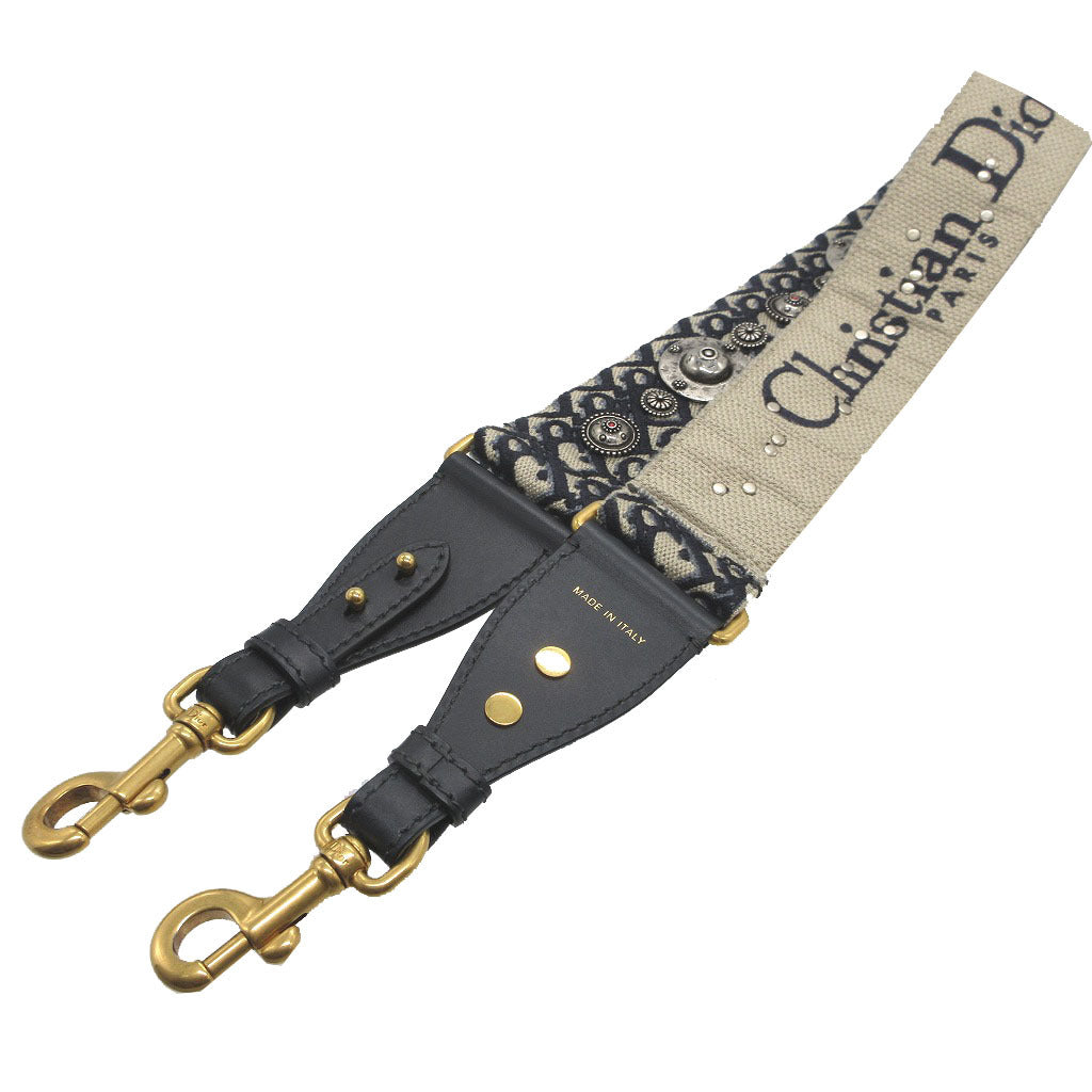 Christian Dior Shoulder strap Canvas, Leather Navy Embroidery Oblique unisex(Unisex)