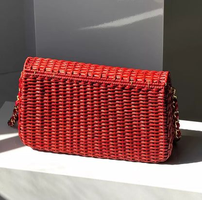 Chanel 2001 Red Wicker Shoulder Bag