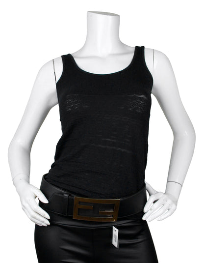 Fendi NWT Black Leather Wide Logo Belt sz 85/34"