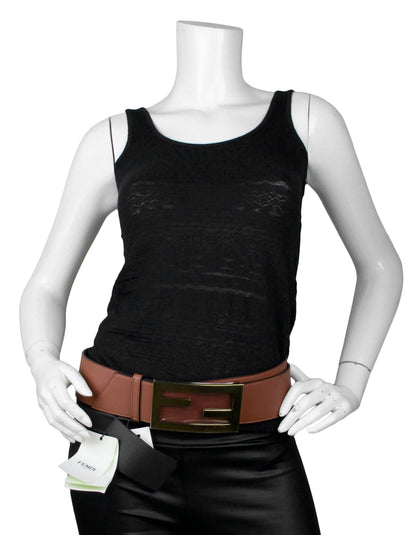 Fendi NWT Brown Leather Wide Logo Belt sz 85/34"