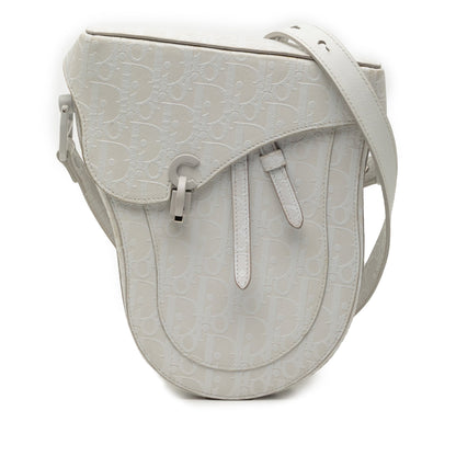 White Dior Oblique Calfskin Saddle Boxy Crossbody
