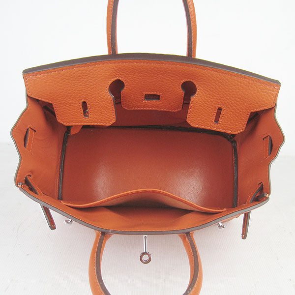 Luxury Hermes Birkin 25Cm Handbag 6068 Orange Silver