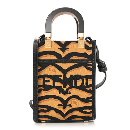 Fendi Canvas Vitello King Chinese New Year Tiger Embroidered Sunshine Shopper Tote Black Dark Yellow