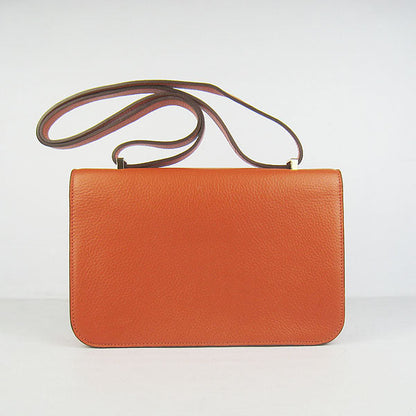 Luxury Hermes Calf Leather Message Bag Orange Golden