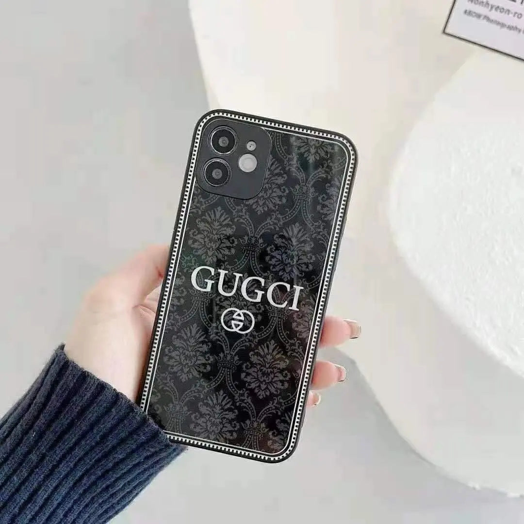 Fashion flower printing glass phone case