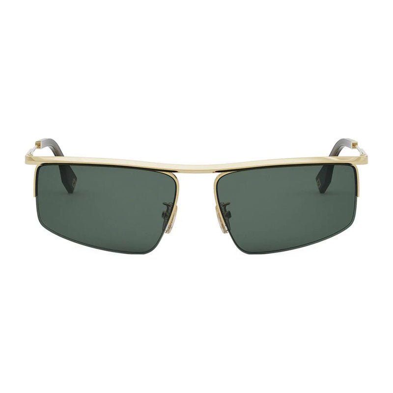 Fendi Sunglasses Rectangle Full Rim, Shiny Endura Gold Frame and Green Lens FE40141U30N