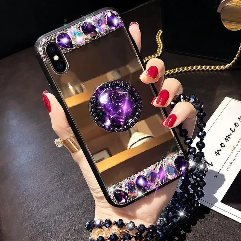 Purple Rhinestone Mirror phone Case