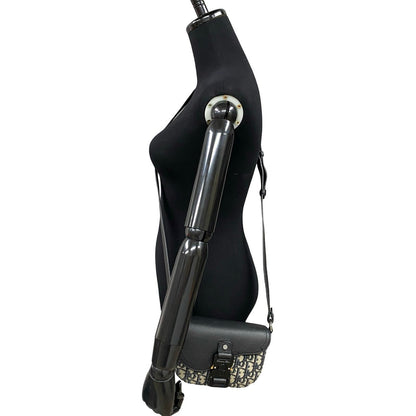Dior Shoulder Bag Leather, Canvas black Oblique Saddle pouch Women
