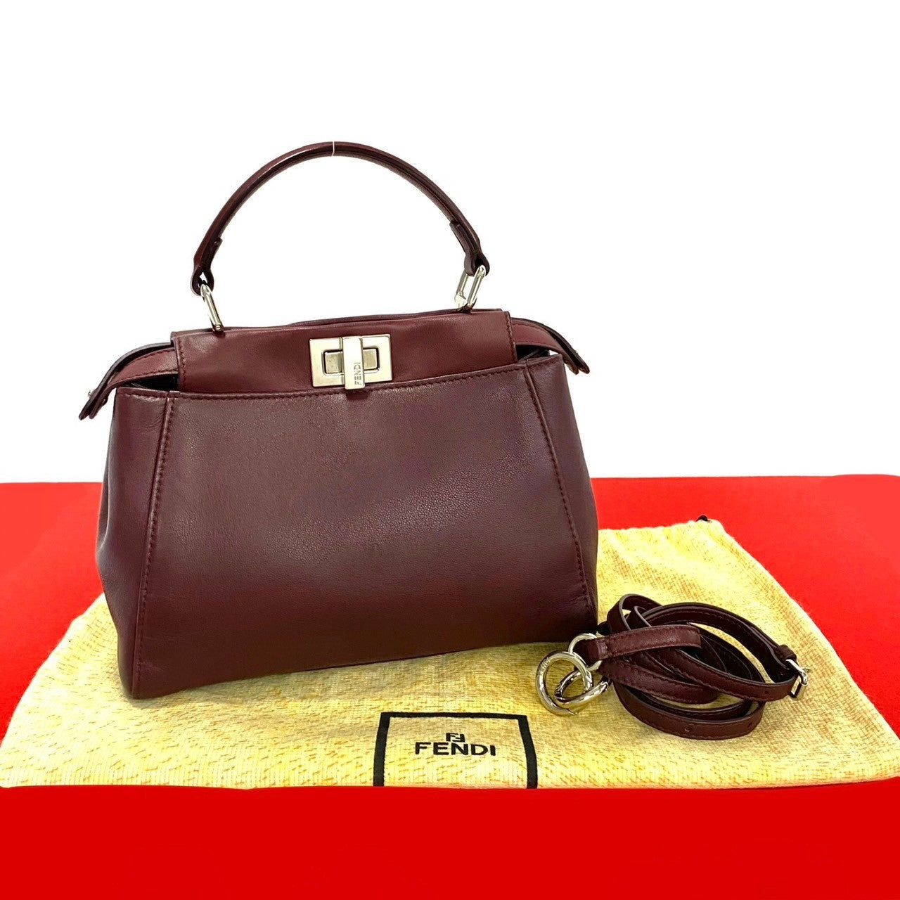 Fendi Peekaboo Leather Red Handbag Style 37