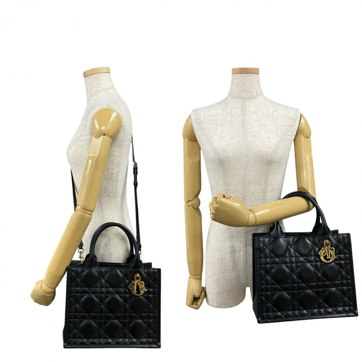 Dior Shoulder Bag leather black Macrocannage Book Tote Women