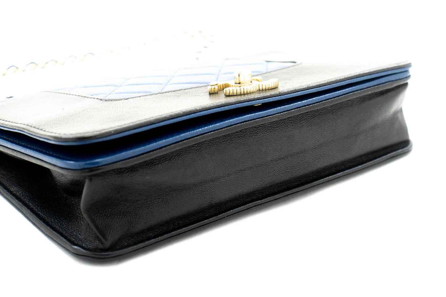 Chanel Black Blue Wallet On Chain WOC Shoulder Bag Crossbody Gold